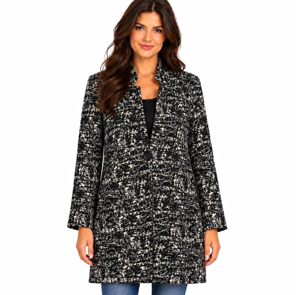 A.IDA Italian Wool Blend Coatigan XL Black White Textured Knit Made Italy